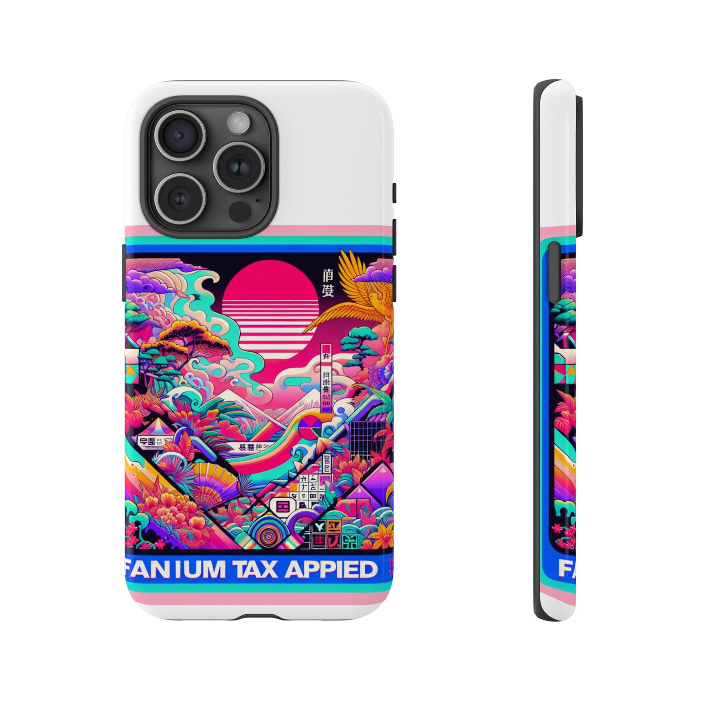 fanum tax applied protective phone case, 3d wrap design, durable silicone liner, uv protected, shock absorbing, fun anime and comic style, ideal gift for tech enthusiasts