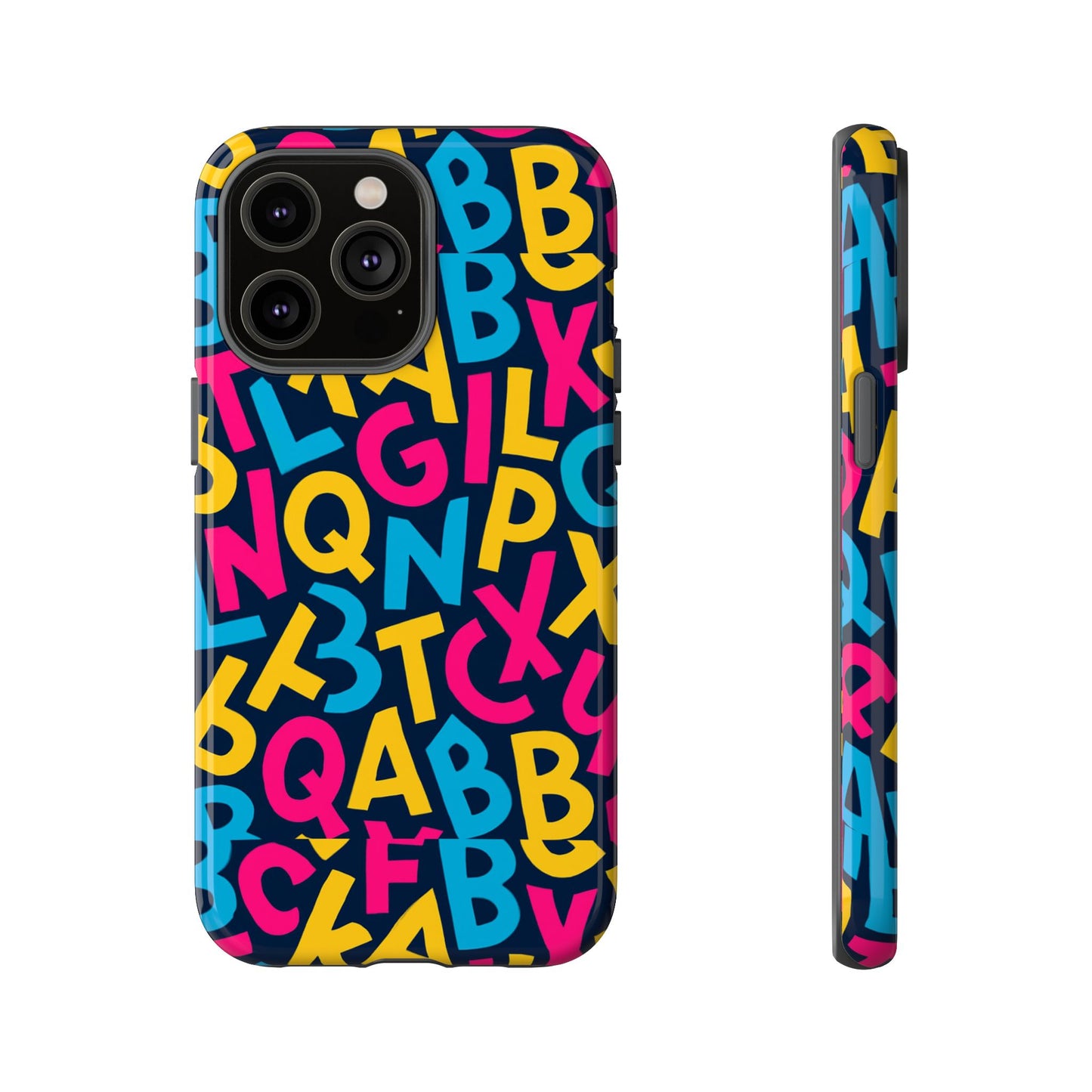 multicolour 3d wrap phone case with playful alphabet design – stylish protection for smartphones compatible with iphone 13, 14, 15 & 16 – all models including pro, pro max & plus