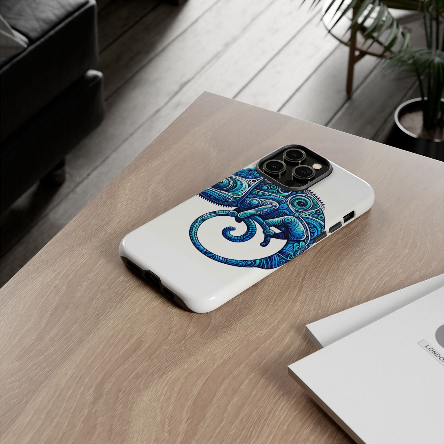 vibrant 3d wrap protective phone case with blue chameleon design, creative accessory for unique style, compatible with iphone 13, 14, 15 & 16 – all models including pro, pro max & plus