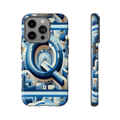 Blue Alphabet Q Phone Case for Android and iPhone Durable Shockproof Protective Cover with 3D Wrap Design