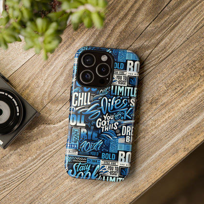 Vibrant Protective Phone Case with Playful Typography Design in Blue – Stylish Self-Expression Accessory Compatible with iPhone 13, 14, 15 & 16 – all models including Pro, Pro Max & Plus