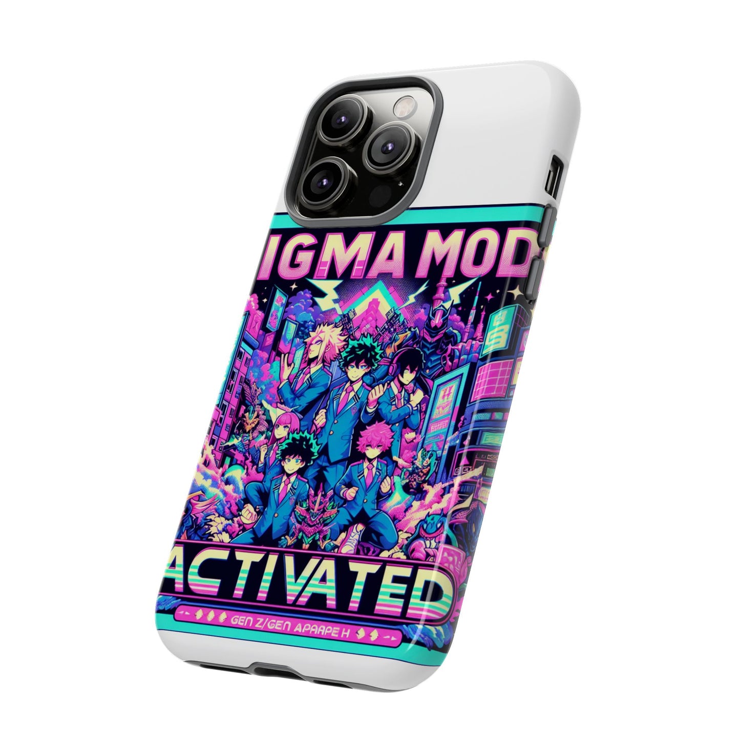 sigma mode activated vibrant protective phone case for anime and comic lovers, shock absorbing tpu silicone, 3d wrap design, uv protected, glossy or matte finish