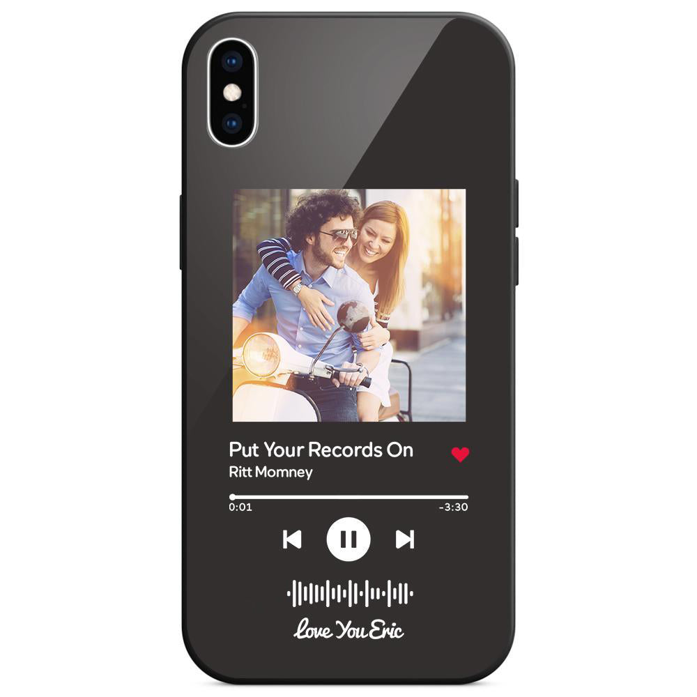 custom scannable music code glass iphone cases with picture for iphone series, slim lightweight design, anti-drop protection, easy clean, wireless charging compatible