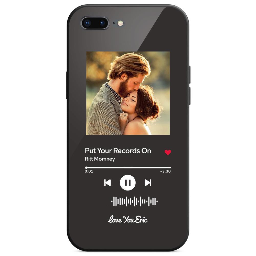 custom scannable music code glass iphone cases with picture for iphone series, slim lightweight design, anti-drop protection, easy clean, wireless charging compatible