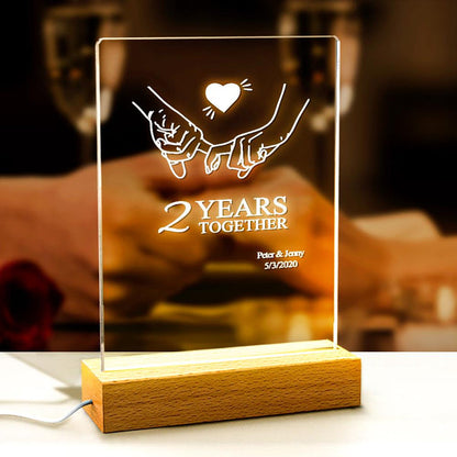 Custom Name Night Light Anniversary Table Lamp for Couples Gift - Personalised Acrylic Romantic Home Decor with USB Switch