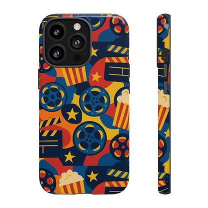 Vibrant Movie-Themed Protective Phone Case with Colourful Film Reel and Popcorn Design for Stylish Protection Compatible with iPhone 13, 14, 15 & 16 – All Models Including Pro, Pro Max & Plus