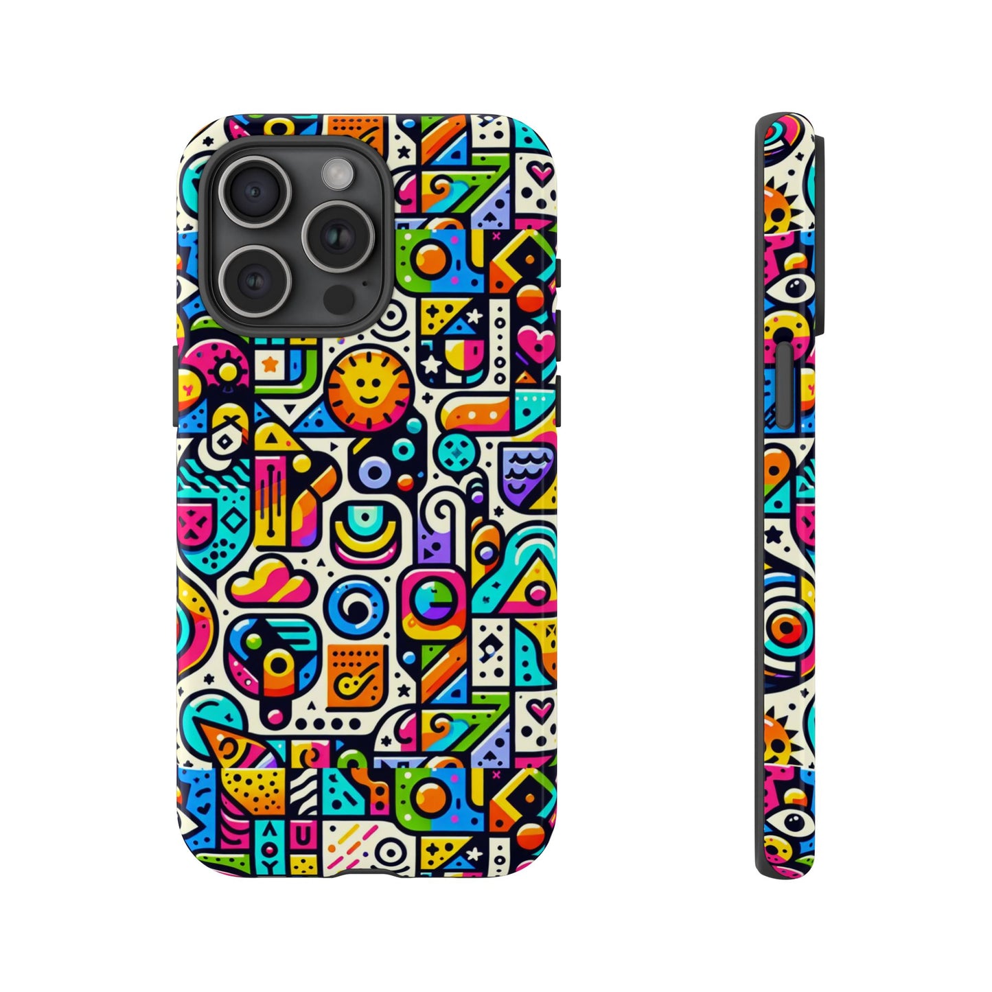 pattern image 9 vibrant shockproof phone case for anime and comic fans with bold geometric design, durable finish, and impact protection compatibility with iphone 13, 14, 15 & 16 – all models including pro, pro max & plus