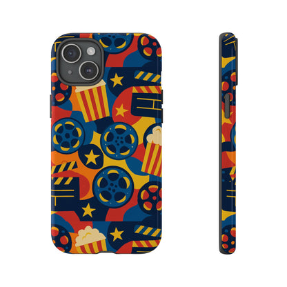 Vibrant Movie-Themed Protective Phone Case with Colourful Film Reel and Popcorn Design for Stylish Protection Compatible with iPhone 13, 14, 15 & 16 – All Models Including Pro, Pro Max & Plus