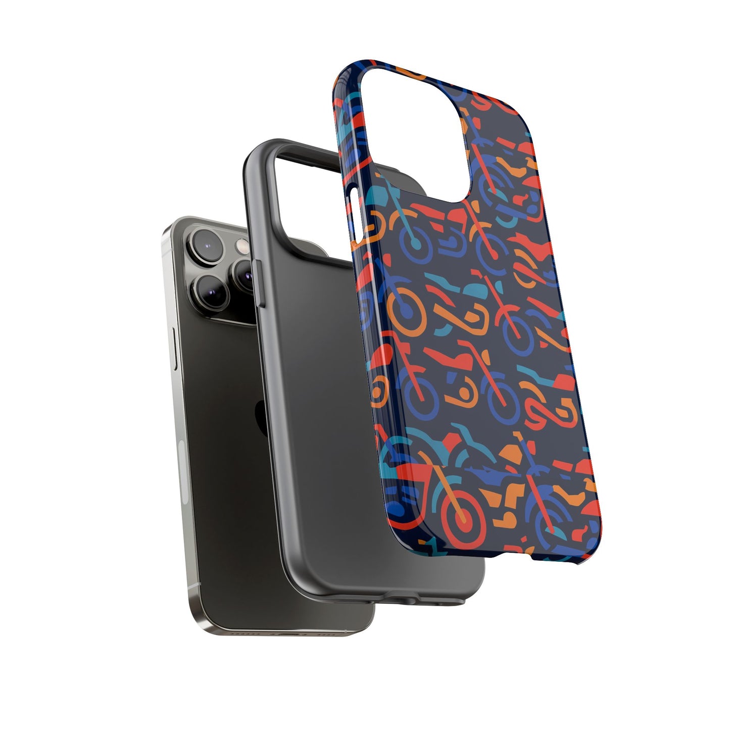vibrant 3d multicolour motorcycle pattern protective phone case for creative individuals – stylish protection compatible with iphone 13, 14, 15 & 16 – all models including pro, pro max & plus