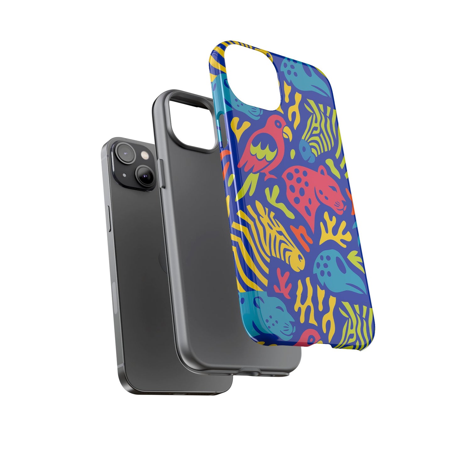 vibrant animal print protective phone case for stylish protection with multicolour design – compatible with iphone 13, 14, 15 & 16 – all models including pro, pro max & plus