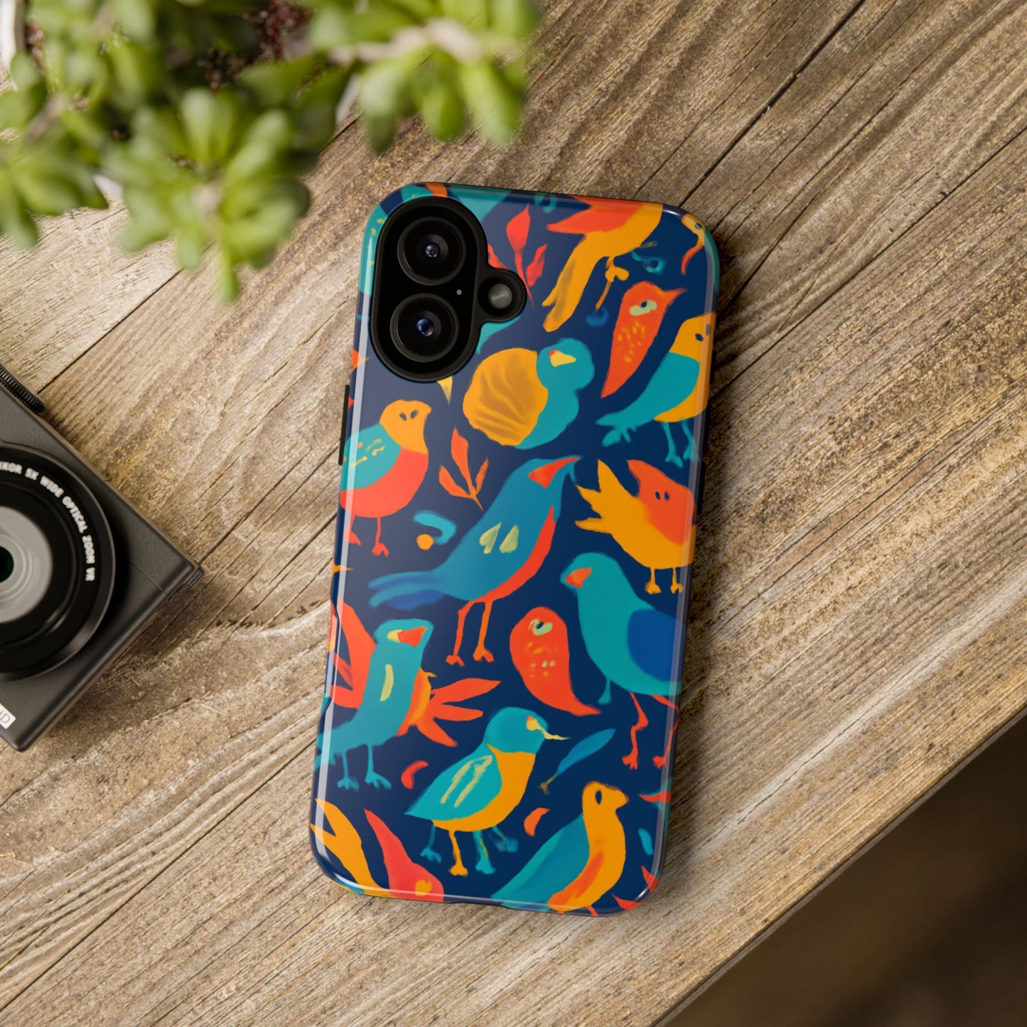vibrant multicolour bird design phone case for stylish protection – compatible with iphone 13, 14, 15 & 16 – all models including pro, pro max & plus