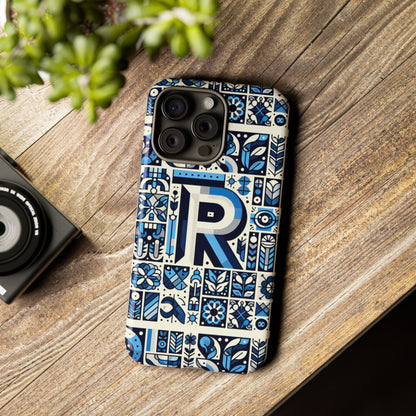 Blue Alphabet R Phone Case with 3D Wrap and Shock Absorption for Kids and Teenagers