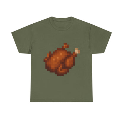 Funny Pixel Turkey Unisex Heavy Cotton Tee for Gamers - Perfect Thanksgiving Shirt, Casual Wear, Comfortable Cotton Tee, Fun Gamer Apparel, Holiday Graphic Tee