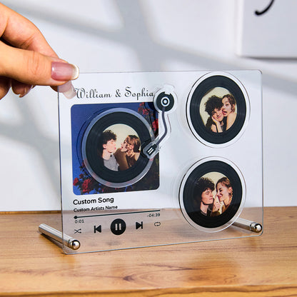 Personalized Rotatable Photo Vinyl Record NFC Music Plaque Gift for Lover, Unique Acrylic Record Display with Tap to Play Feature