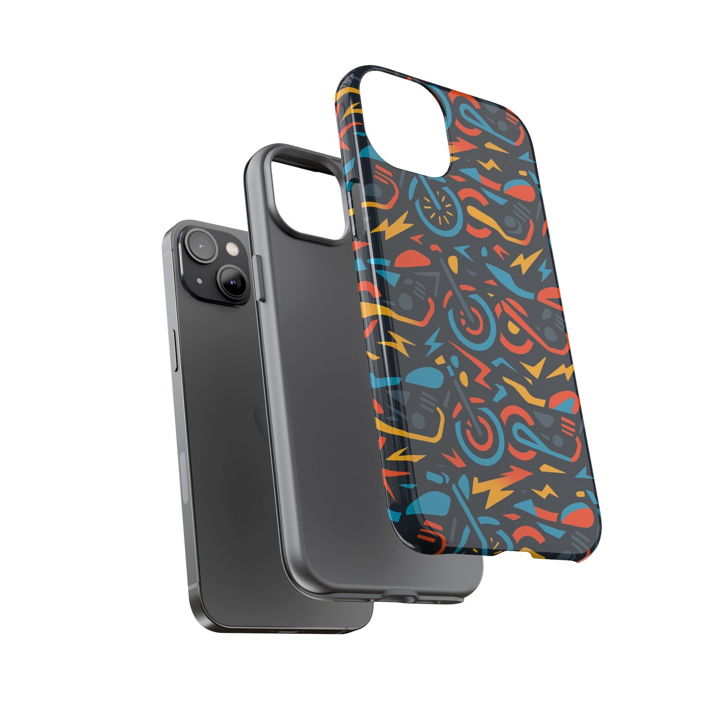 multicolour 3d wrap phone case with fun motorcycle design, stylish protective accessory for men and women, compatible with iphone 13, 14, 15 & 16 – all models including pro, pro max & plus