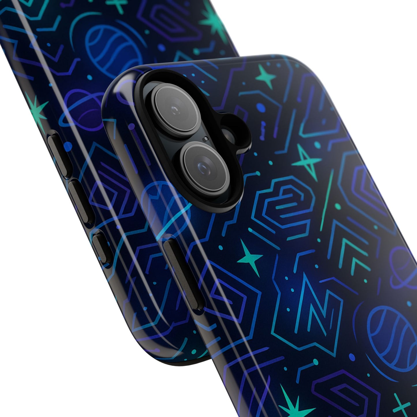 vibrant space design protective phone case in blue and green 3d wrap for stylish protection compatible with iphone 13, 14, 15 & 16 – all models including pro, pro max & plus