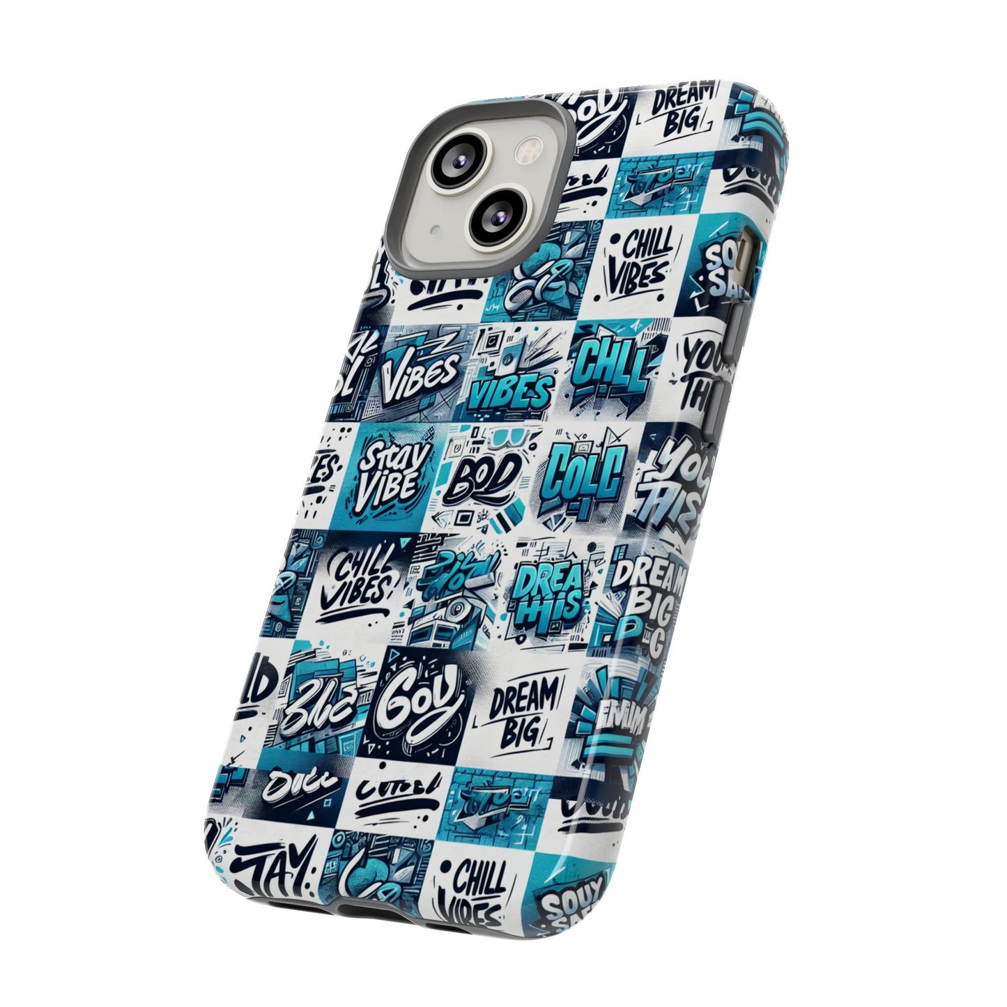 vibrant 3d wrap phone case in blue with playful retro design for stylish protection compatible with iphone 13, 14, 15 & 16 – all models including pro, pro max & plus
