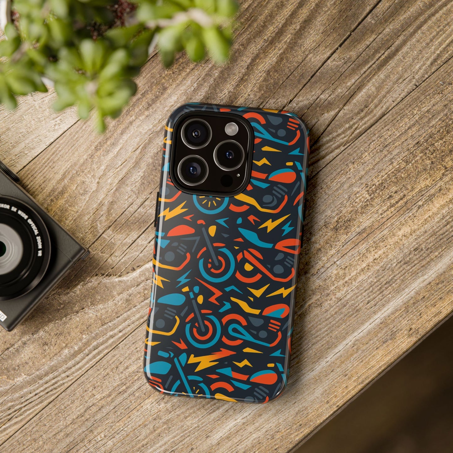 multicolour 3d wrap phone case with fun motorcycle design, stylish protective accessory for men and women, compatible with iphone 13, 14, 15 & 16 – all models including pro, pro max & plus