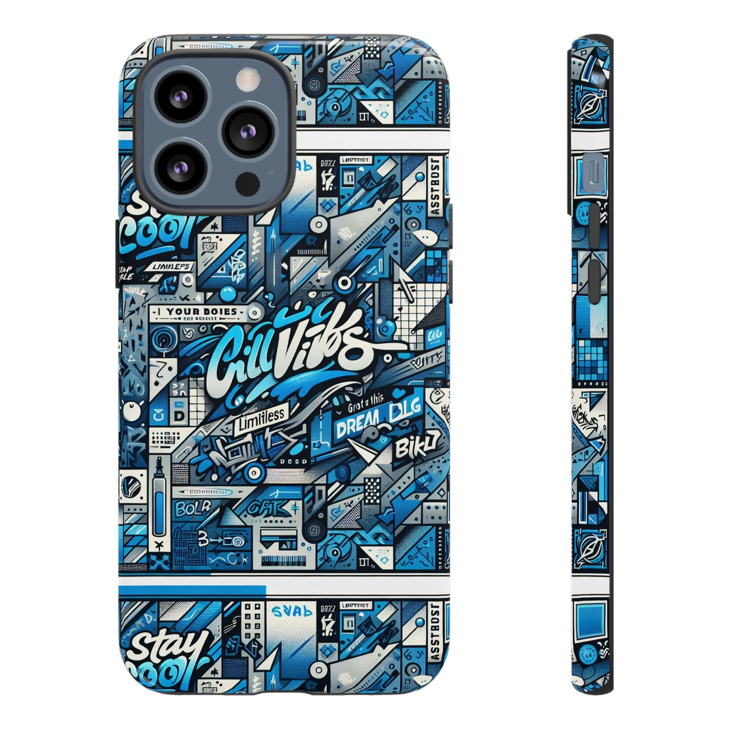 vibrant 3d wrap protective phone case in retro blue aesthetic for stylish protection compatible with iphone 13, 14, 15 & 16 – all models including pro, pro max & plus