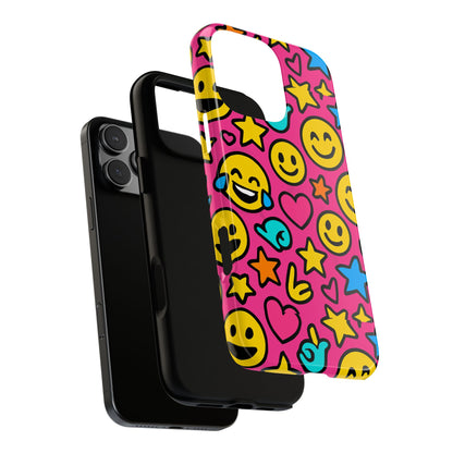 Vibrant Pink Emoji Phone Case with 3D Wrap Design for Stylish Protection Compatible with iPhone 13, 14, 15 & 16 – All Models Including Pro, Pro Max & Plus