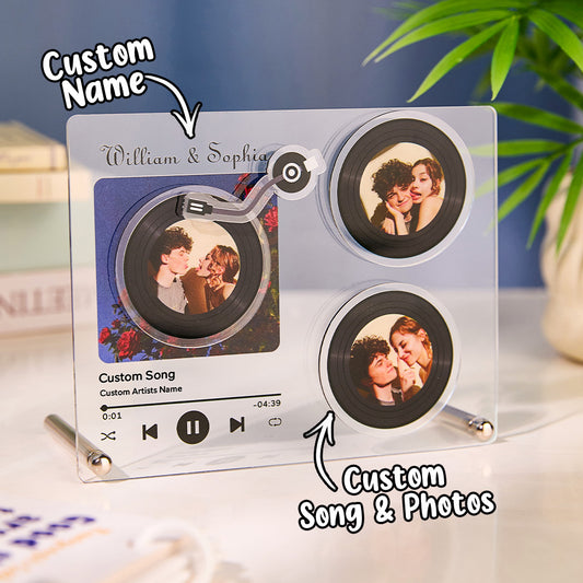 Personalized Rotatable Photo Vinyl Record NFC Music Plaque Gift for Lover, Unique Acrylic Record Display with Tap to Play Feature