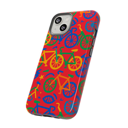Vibrant 3D Bicycle Pattern Protective Phone Case in Colourful Retro Design for Stylish Protection Compatible with iPhone 13, 14, 15 & 16 – all models including Pro, Pro Max & Plus