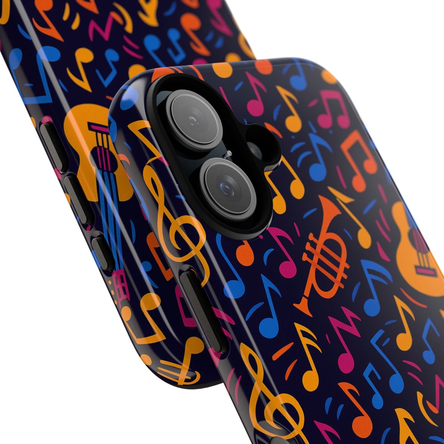 multicolour music themed protective phone case with 3d design for stylish protection – compatible with iphone 13, 14, 15 & 16 – all models including pro, pro max & plus