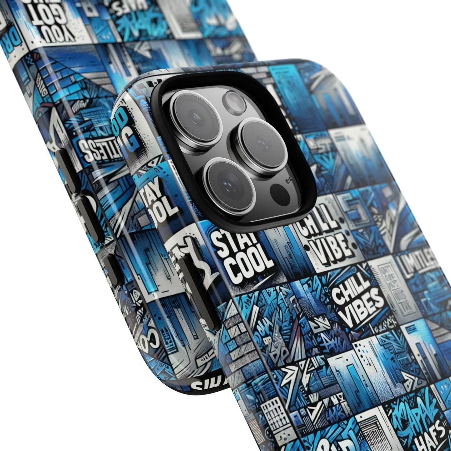 vibrant 3d wrap protective phone case in blue urban aesthetic design for stylish smartphone protection compatible with iphone 13, 14, 15 & 16 – all models including pro, pro max & plus