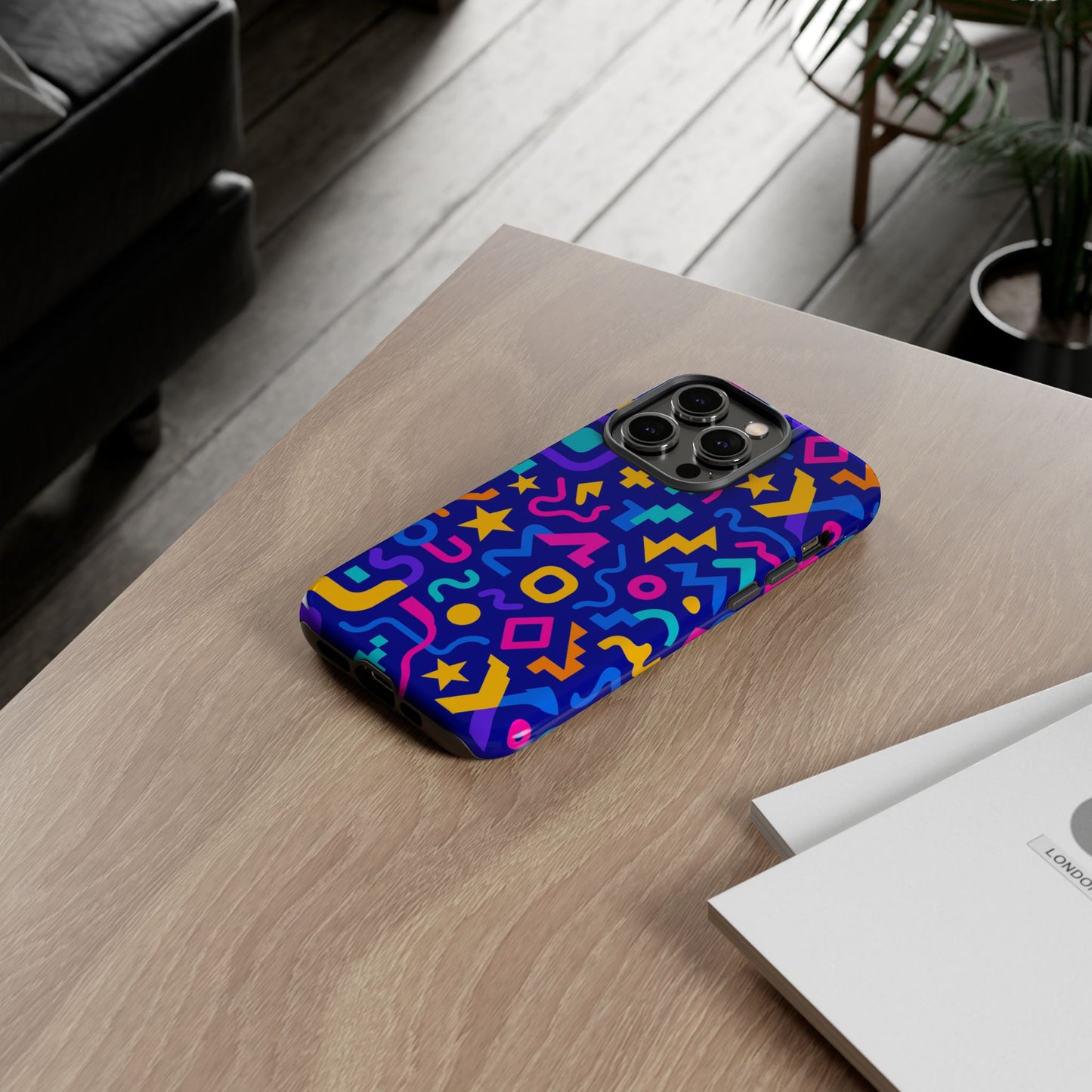 vibrant geometric protective phone case with 3d wrap design – playful accessory for self-expression compatible with iphone 13, 14, 15 & 16 – all models including pro, pro max & plus