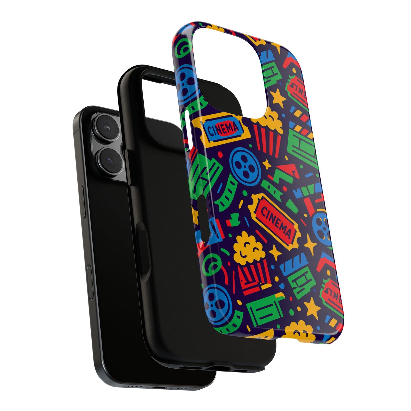 vibrant multicolour cinema-themed 3d wrap protective phone case for self-expression stylish protection compatible with iphone 13, 14, 15 & 16 – all models including pro, pro max & plus