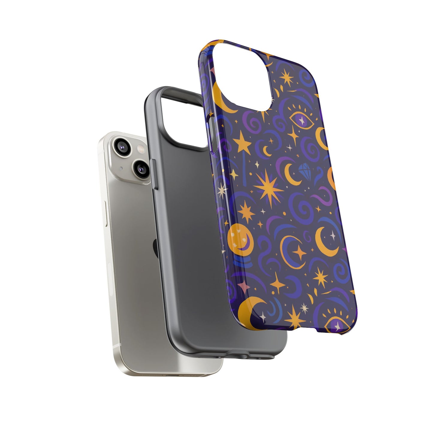 vibrant 3d cosmic design phone case for stylish protection with multicolour stars and swirls compatible with iphone 13, 14, 15 & 16 – all models including pro, pro max & plus