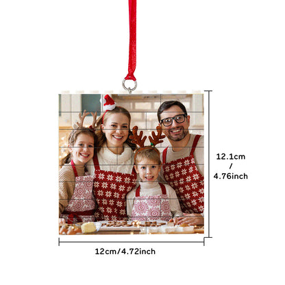 Personalized Building Brick Puzzle Photo Block Christmas Ornament - Unique Square Design, Durable and Waterproof, Ideal for Holiday Decorations