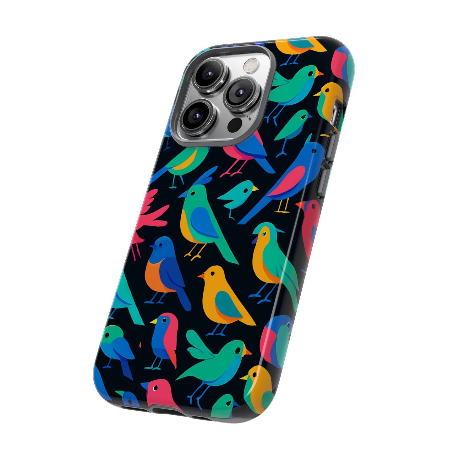 vibrant multicolour 3d bird print protective phone case for smart devices – unique accessory for trendsetters compatible with iphone 13, 14, 15 & 16 – all models including pro, pro max & plus