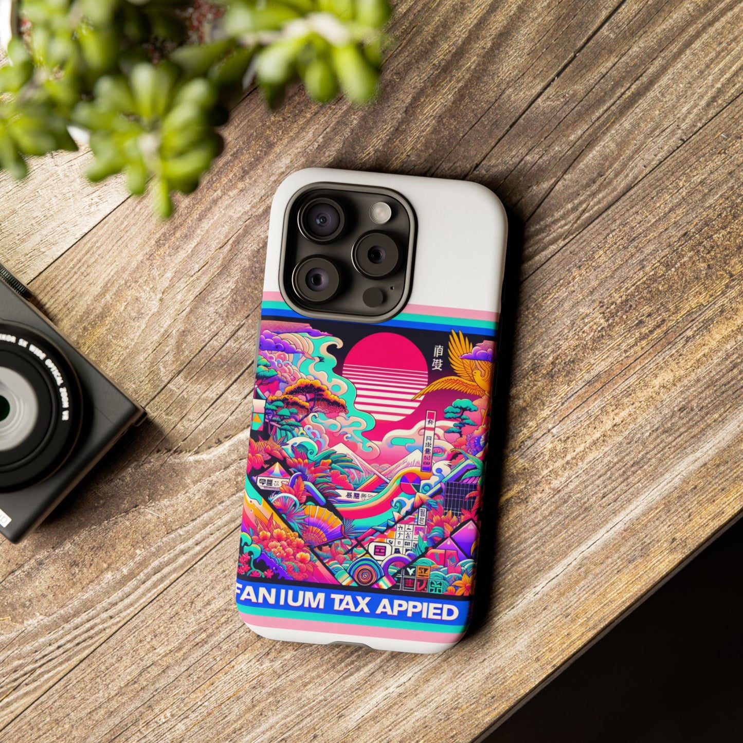 fanum tax applied protective phone case, 3d wrap design, durable silicone liner, uv protected, shock absorbing, fun anime and comic style, ideal gift for tech enthusiasts