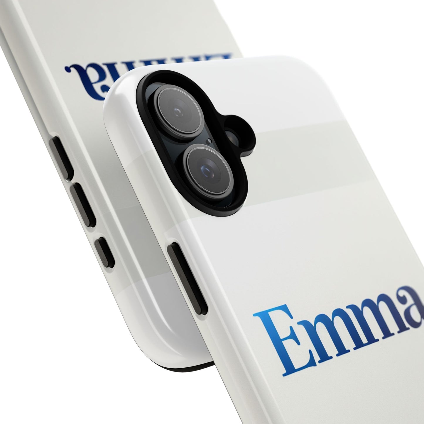 elegant personalised protective phone case in white with blue typography for stylish individuals compatible with iphone 13, 14, 15 & 16 – all models including pro, pro max & plus