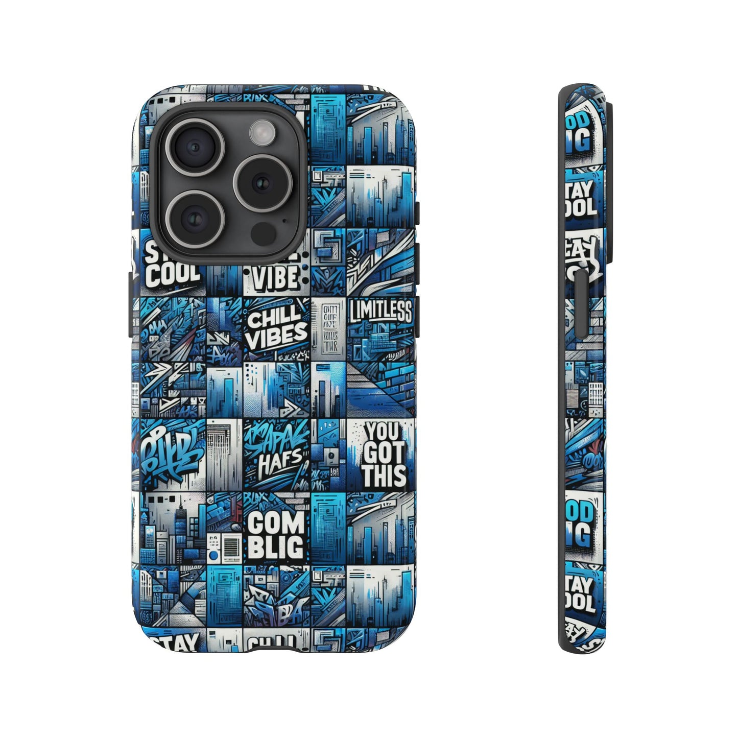 vibrant 3d wrap protective phone case in blue urban aesthetic design for stylish smartphone protection compatible with iphone 13, 14, 15 & 16 – all models including pro, pro max & plus