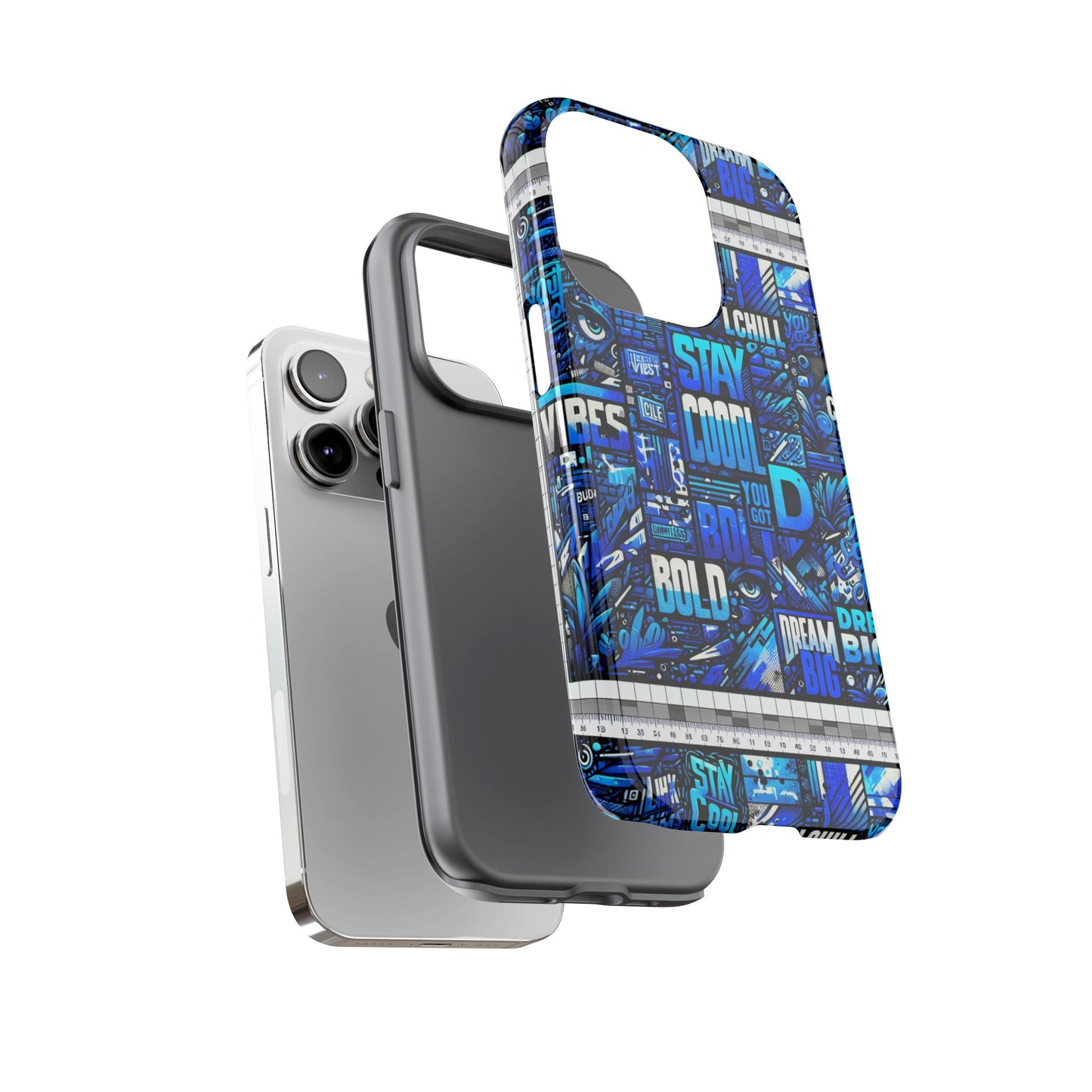 vibrant 3d wrap protective phone case in blue typography design for unique style – stylish protection compatible with iphone 13, 14, 15 & 16 – all models including pro, pro max & plus