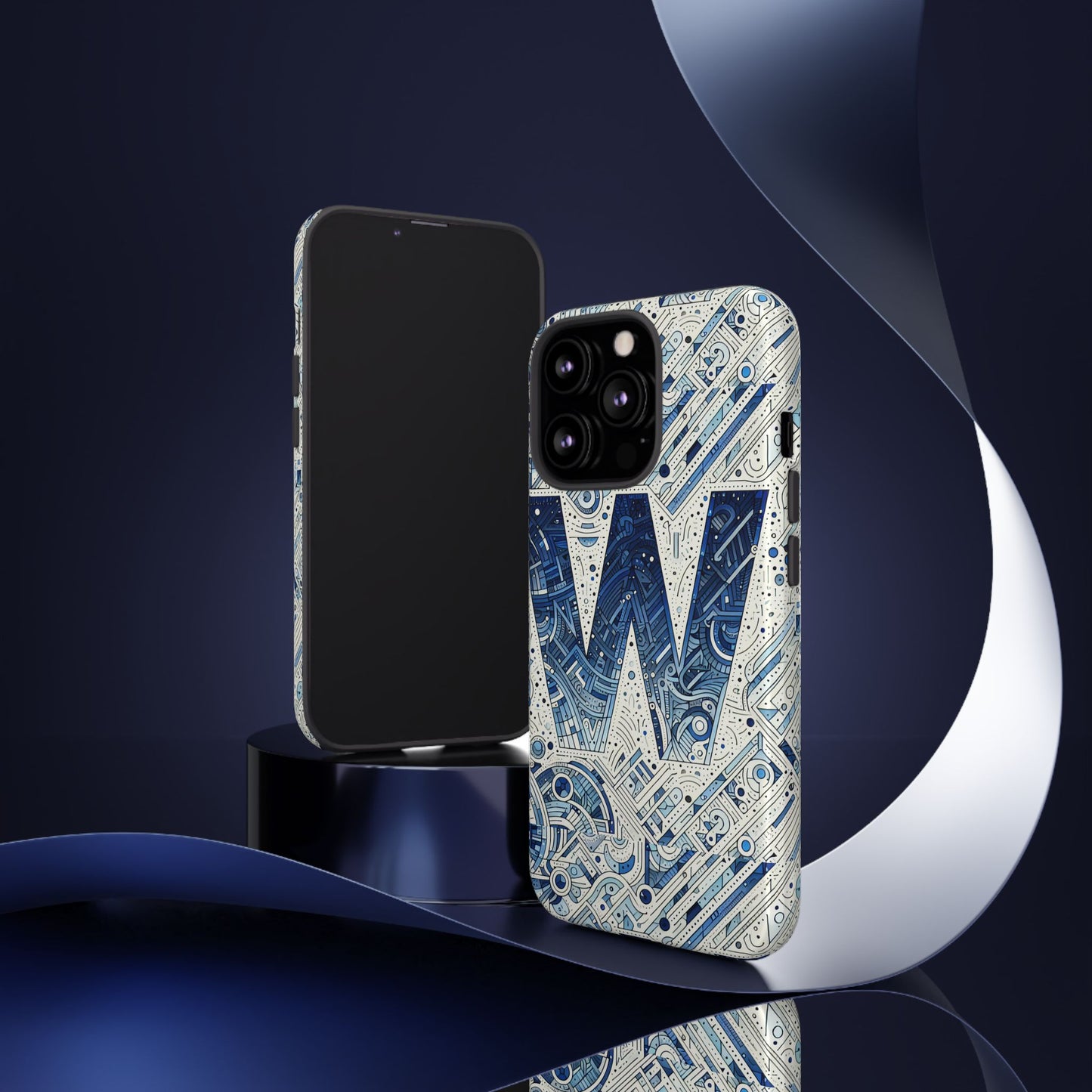 blue alphabet w phone case for smartphones - vibrant 3d wrap design with shock absorption and uv protection, suitable for fans of anime, comics, and unique accessories