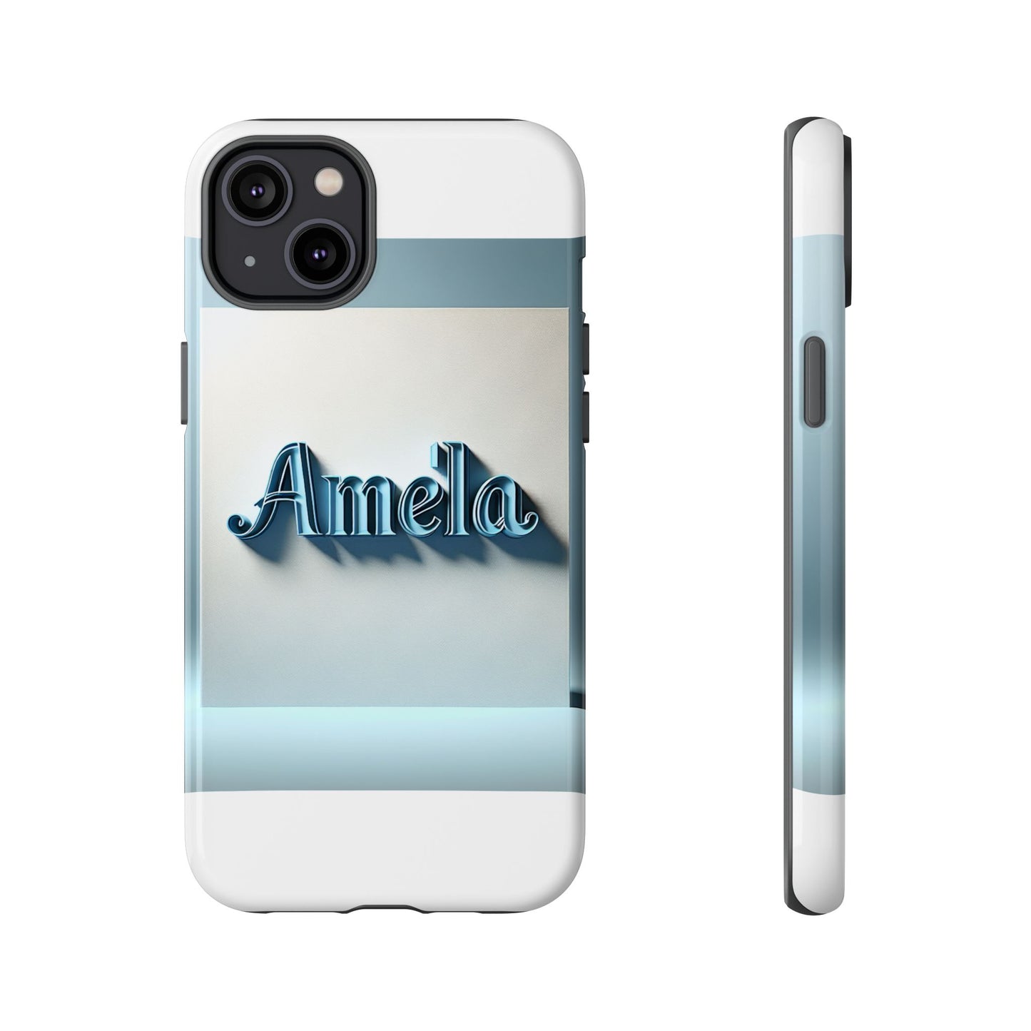 sleek 3d glossy phone case in blue with elegant name design fashion accessory for personal expression compatible with iphone 13, 14, 15 & 16 – all models including pro, pro max & plus