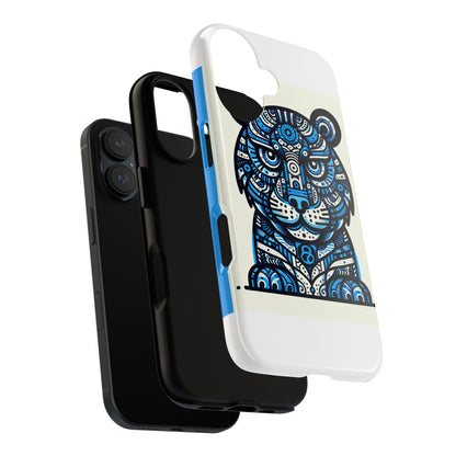 Vibrant Blue Geometric Tiger Design Phone Case – Stylish Protection Accessory for Self-Expression Compatible with iPhone 13, 14, 15 & 16 – all models including Pro, Pro Max & Plus