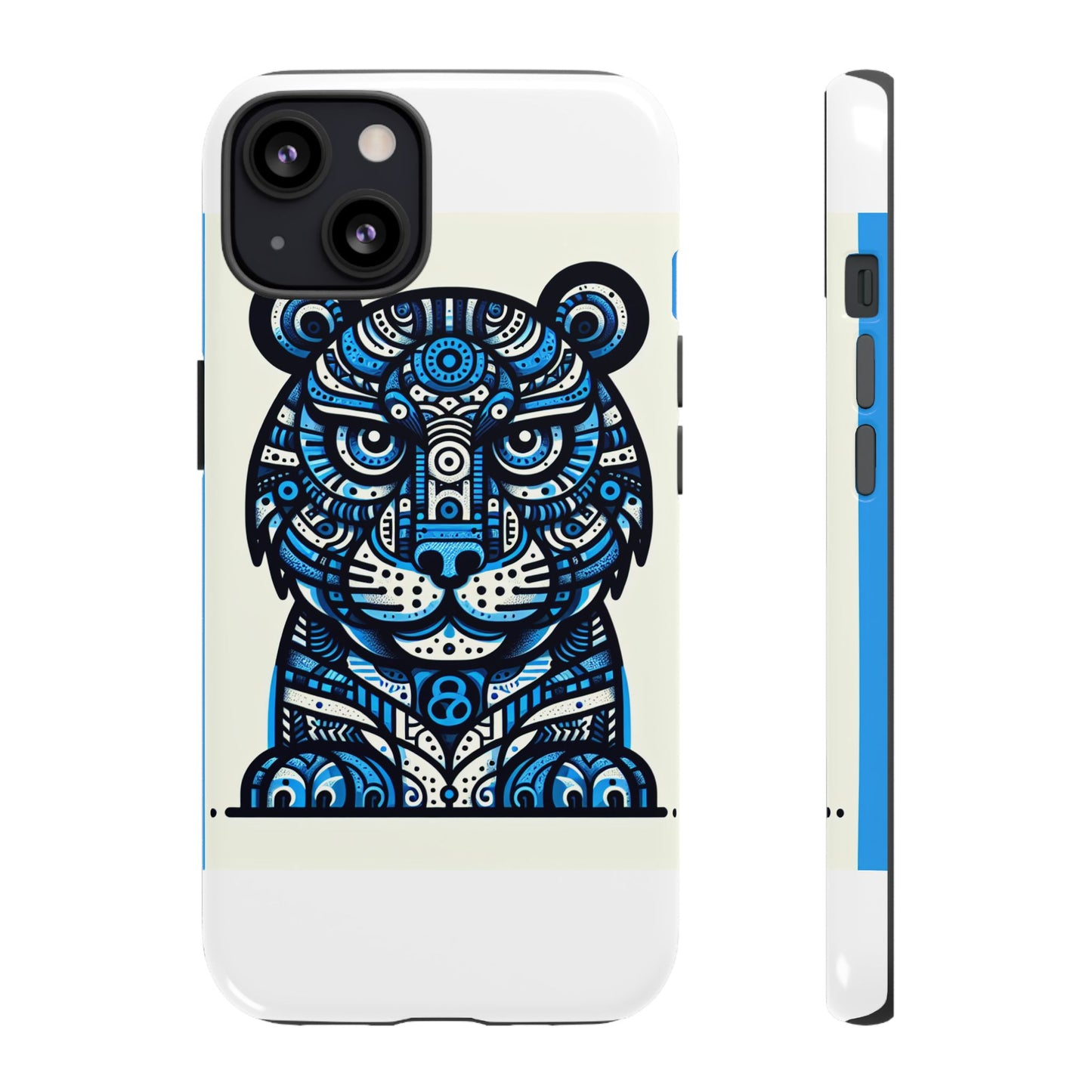 vibrant blue geometric tiger design phone case – stylish protection accessory for self-expression compatible with iphone 13, 14, 15 & 16 – all models including pro, pro max & plus