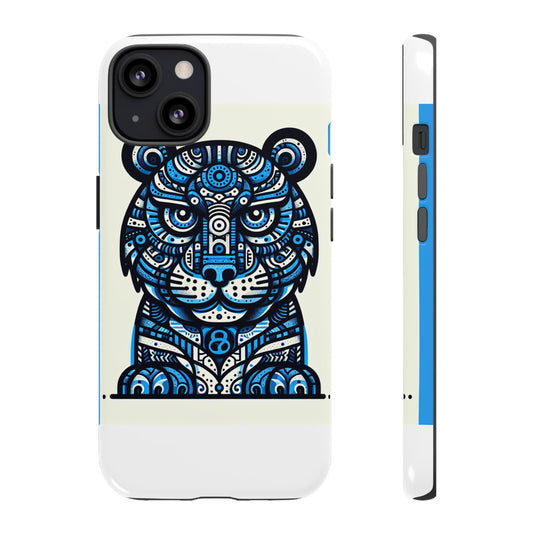 Vibrant Blue Geometric Tiger Design Phone Case – Stylish Protection Accessory for Self-Expression Compatible with iPhone 13, 14, 15 & 16 – all models including Pro, Pro Max & Plus