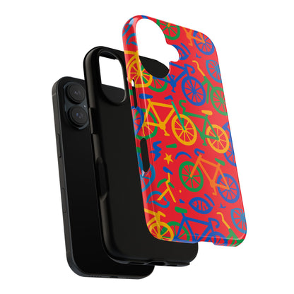 Vibrant 3D Bicycle Pattern Protective Phone Case in Colourful Retro Design for Stylish Protection Compatible with iPhone 13, 14, 15 & 16 – all models including Pro, Pro Max & Plus