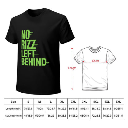 Men's T-Shirt 100% Cotton No Rizz Left Behind Graphic Tee for Casual Wear, Comfortable Fit, Perfect for Gym, Outings, or Lounging, Bold Statement Piece in Black