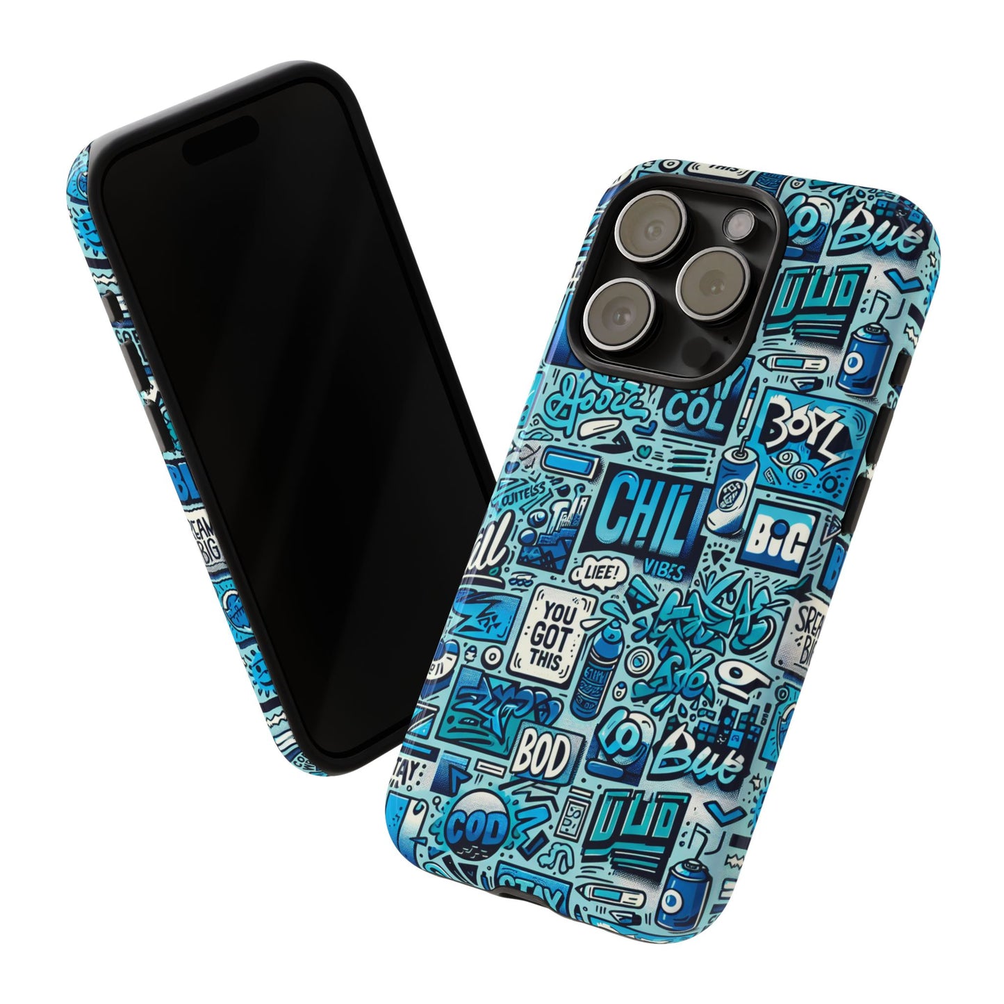 vibrant retro graffiti phone case in blue for men and women stylish protection accessory compatible with iphone 13, 14, 15 & 16 – all models including pro, pro max & plus