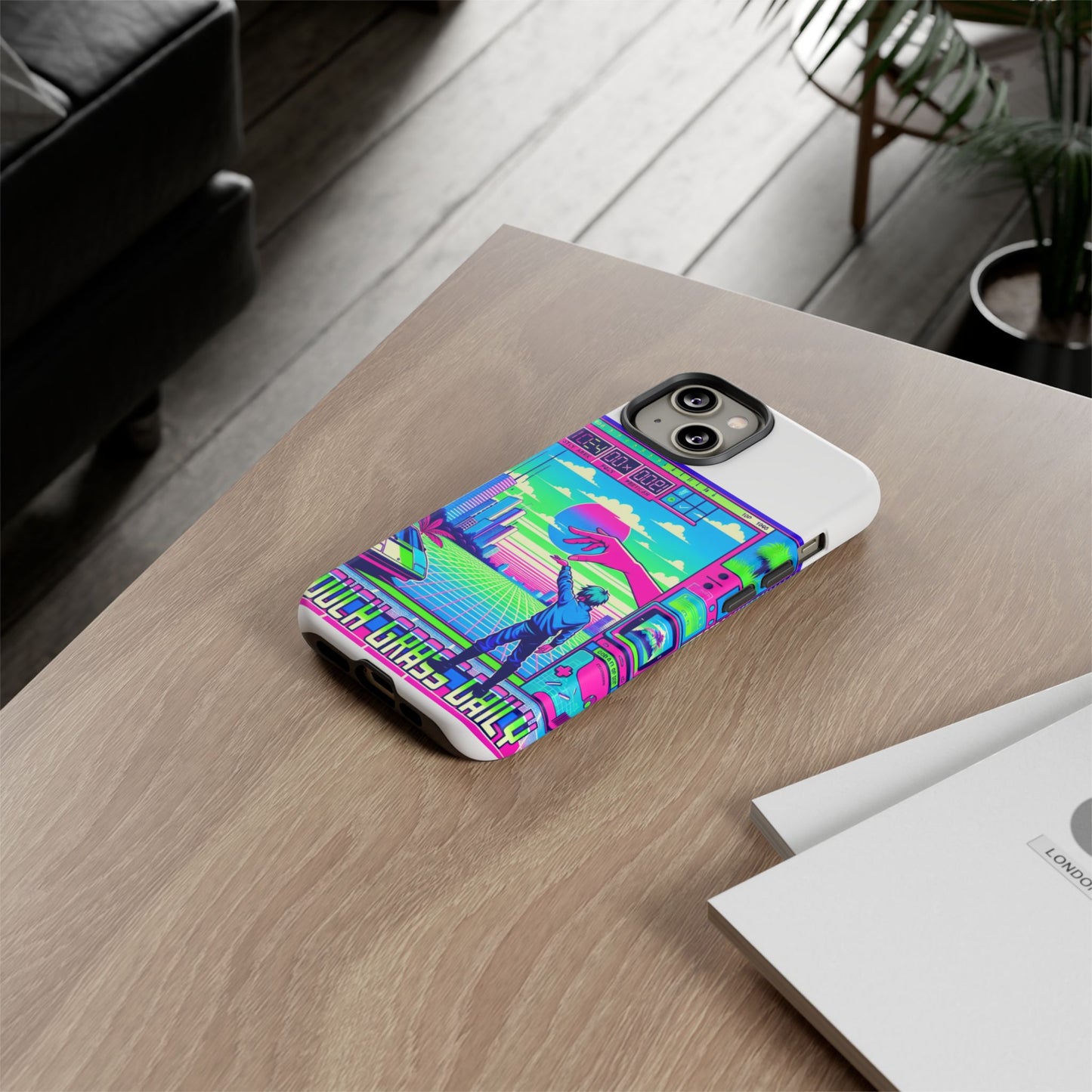 touch grass daily 3d wrap protective phone case for smartphones, durable shock absorption, uv protected, unique anime design, fun gift for tech enthusiasts