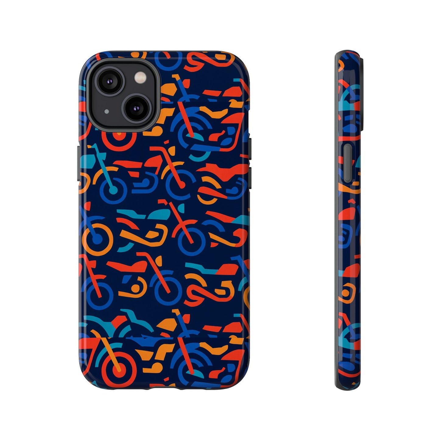 vibrant 3d multicolour motorcycle pattern protective phone case for creative individuals – stylish protection compatible with iphone 13, 14, 15 & 16 – all models including pro, pro max & plus