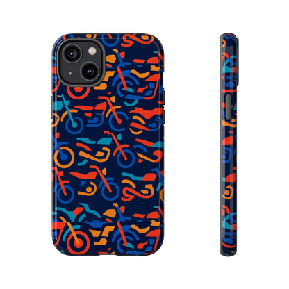 Vibrant 3D Multicolour Motorcycle Pattern Protective Phone Case for Creative Individuals – Stylish Protection Compatible with iPhone 13, 14, 15 & 16 – All Models Including Pro, Pro Max & Plus
