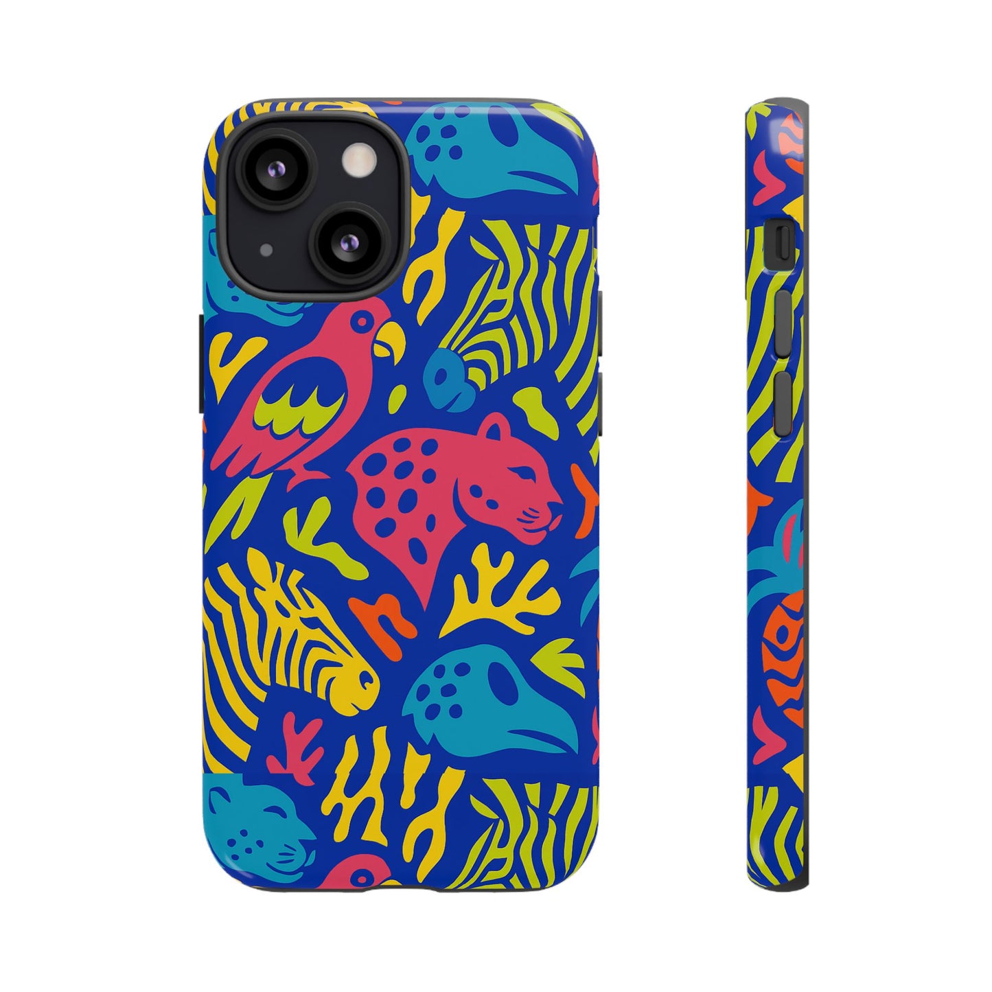 vibrant animal print protective phone case for stylish protection with multicolour design – compatible with iphone 13, 14, 15 & 16 – all models including pro, pro max & plus