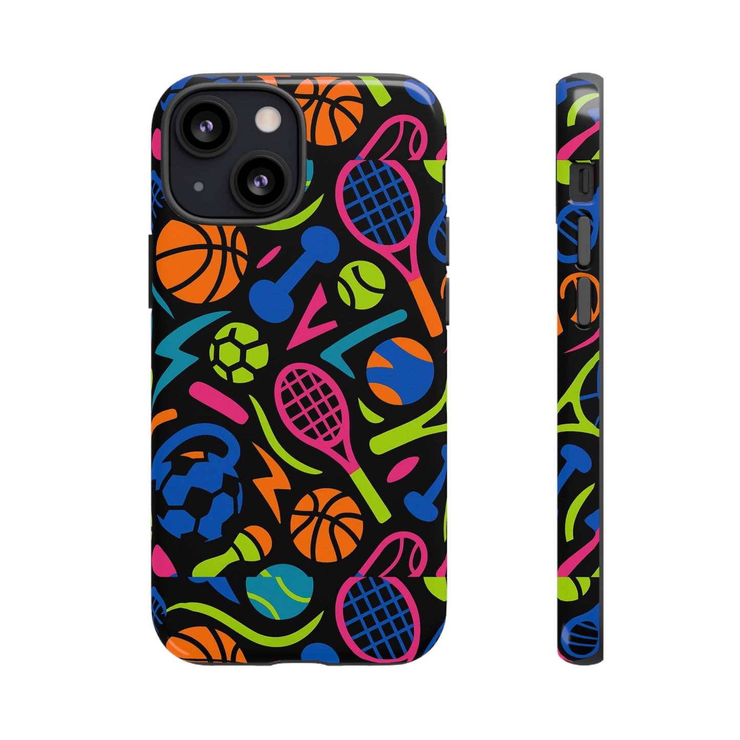 vibrant 3d sport-themed protective phone case in multicolour design for active lifestyle compatible with iphone 13, 14, 15 & 16 – all models including pro, pro max & plus